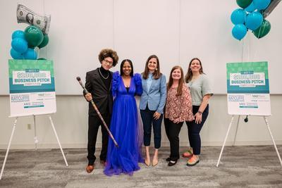 Brey'n Loving, April Mills and Genevieve Laskey pose with Hannah Gribbin and Stephanie Goldenberg.