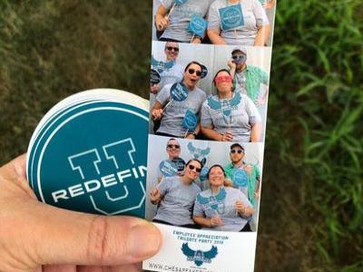 Photo booth strip featuring the podcast team.