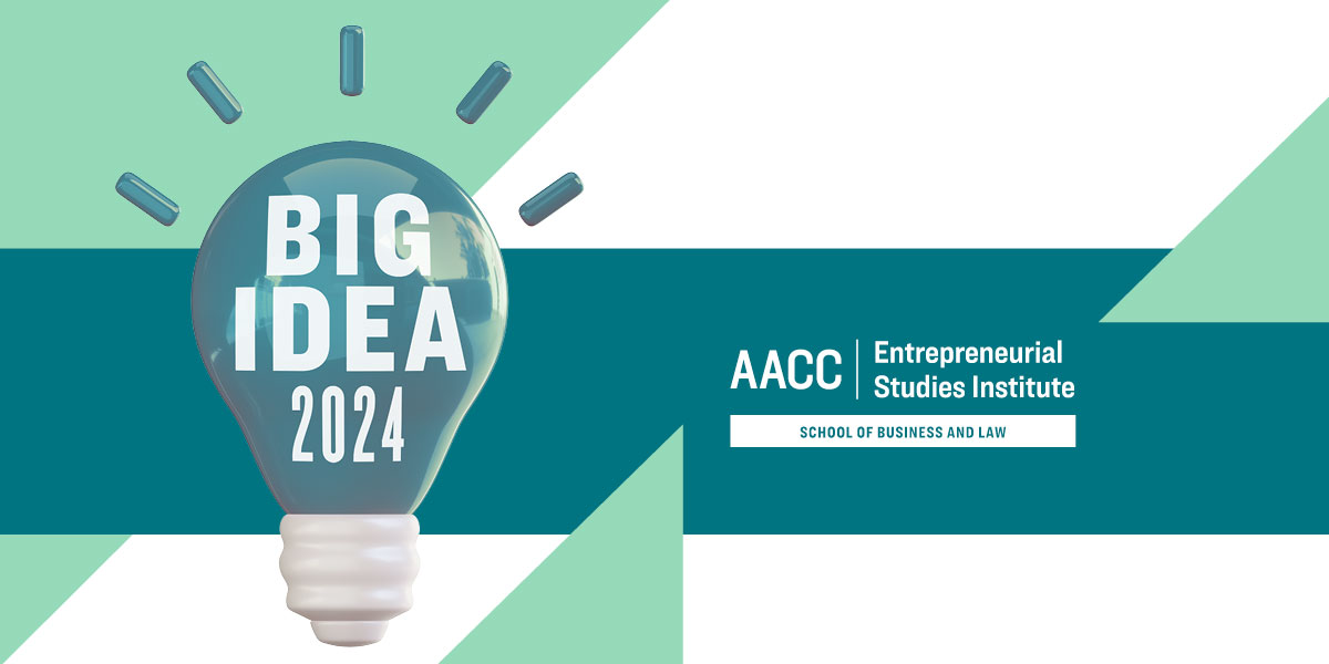 A lightbulb with the words Big Idea 2024 on it. The words AACC Entrepreneurial Studies Institute also appear on the graphic.