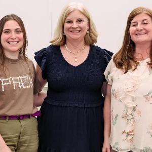 A student poses for a photo with Business and Law Assistant Dean and ESI professor Stephanie Goldenberg. 