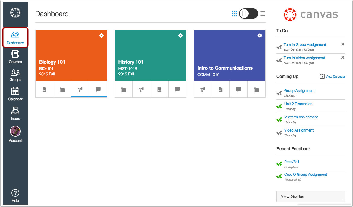 Screenshot of the Canvas dashboard.